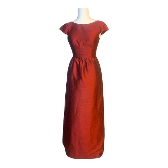 Alfred Sung Cap Sleeve Red Cocktail Gown Size 0 T0390 - Picture 1 of 6